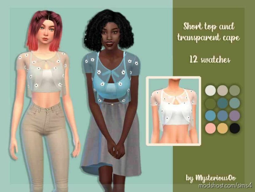 Sims 4 Female Clothes Mod: Short TOP And Transparent Cape (Featured)