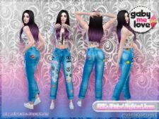 Sims 4 Female Clothes Mod: GML’s Patched Boyfriend Jeans (Image #2)