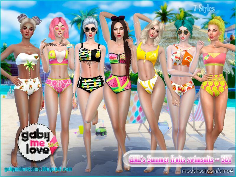 Sims 4 Female Clothes Mod: GML's Summer fruits swimsuits ~ SET (Featured)