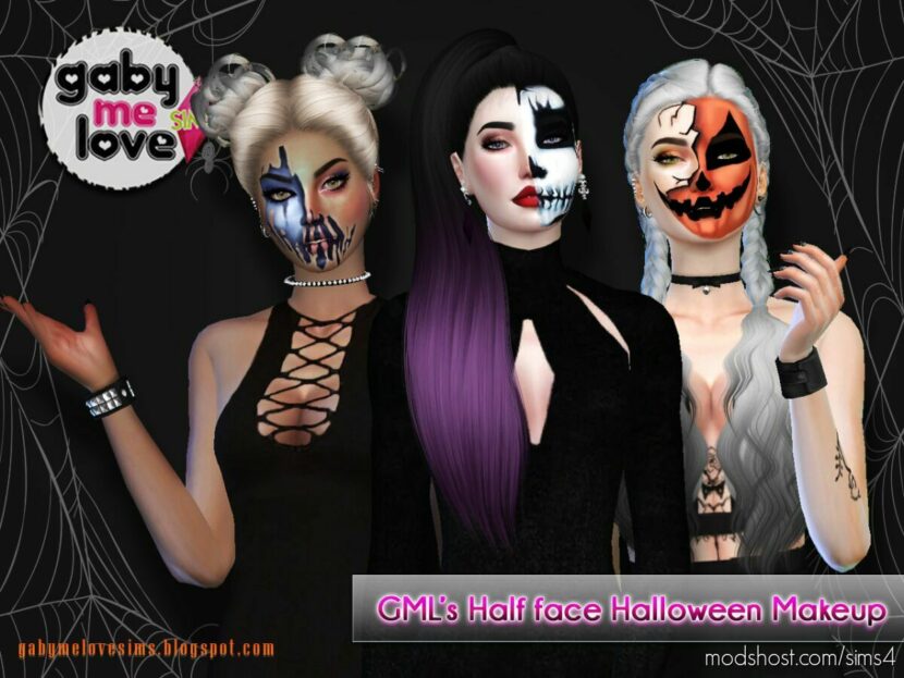 Sims 4 Mod: Makeup: GML's Half face Halloween Face Paint (Featured)