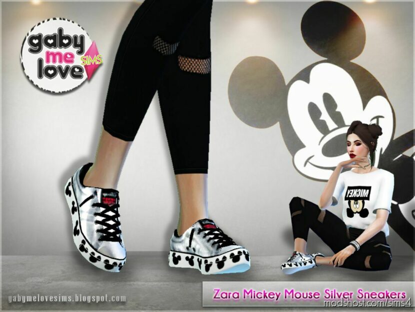 Sims 4 Female Shoes Mod: Silver Mickey Mouse (Disney) sneakers by Zara (Featured)