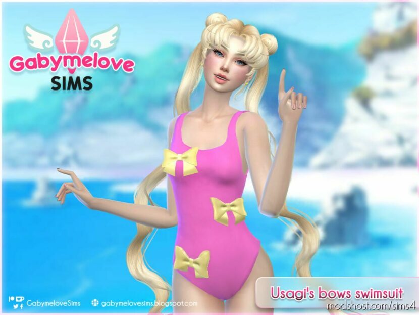 Sims 4 Clothes Mod: Sailor Moon: Usagi's bows swimsuit for women (Featured)