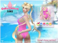 Sims 4 Clothes Mod: Sailor Moon: Usagi's bows swimsuit for women (Image #3)