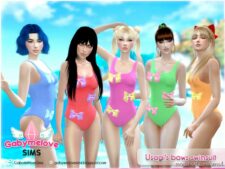 Sims 4 Clothes Mod: Sailor Moon: Usagi's bows swimsuit for women (Image #4)