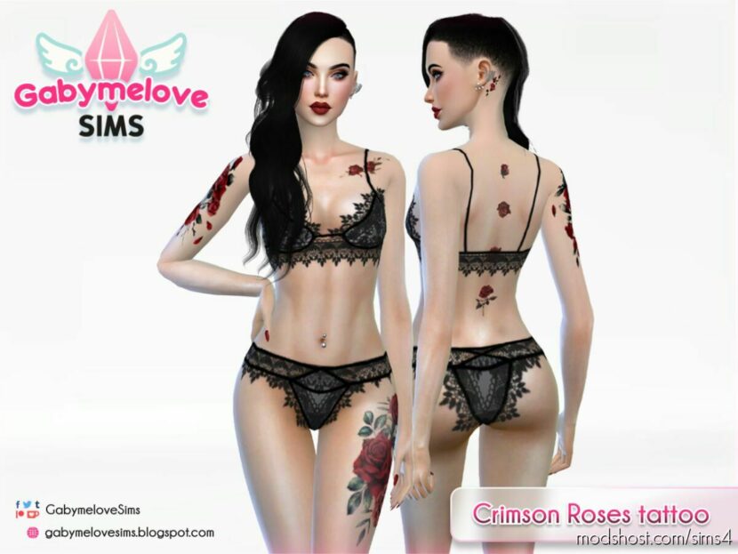 Sims 4 Mod: Crimson Roses tattoo pack (Featured)