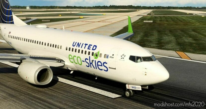 MSFS 2020 8K Livery Mod: United “Eco-Skies” 8K – Pmdg 737-700 (Featured)