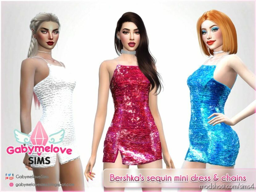 Sims 4 Clothes Mod: Bershka's sequin mini dress & chains (Featured)