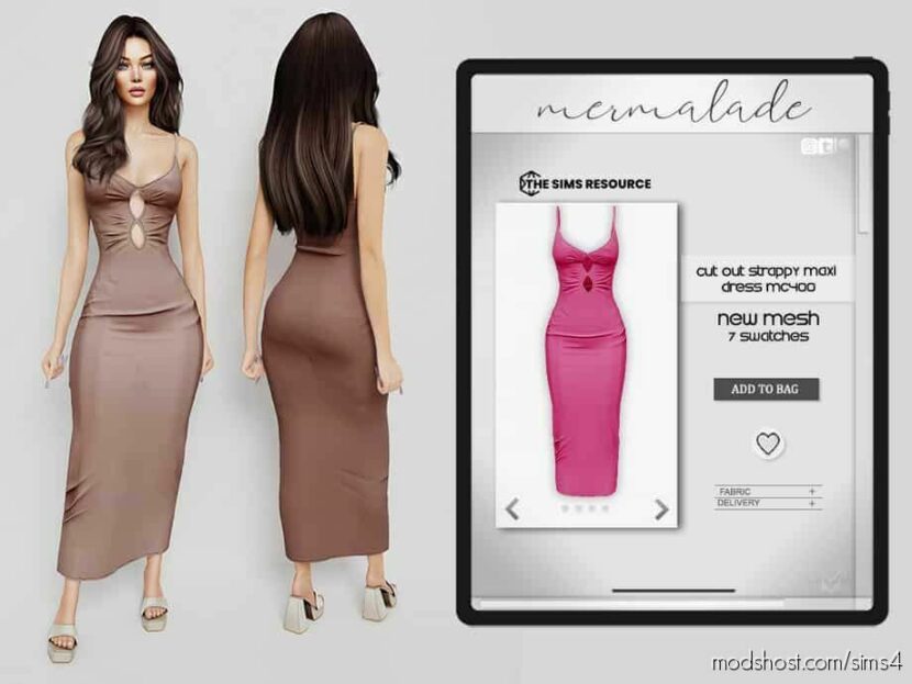 Sims 4 Elder Clothes Mod: CUT OUT Strappy Maxi Dress (Featured)