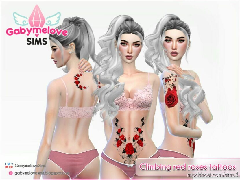 Sims 4 Mod: Climbing red roses tattoos (Featured)