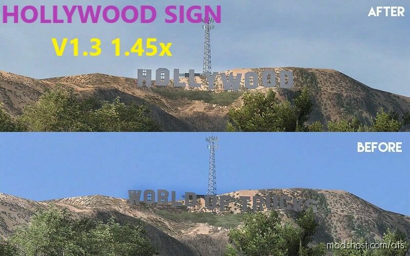 ATS Map Mod: HOLLYWOOD SIGN IN LOS ANGELES V1.3 1.45 (Featured)