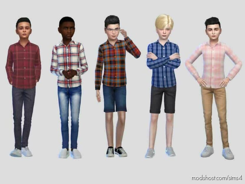 Sims 4 Male Clothes Mod: Chic Plaid Shirt Boys (Featured)