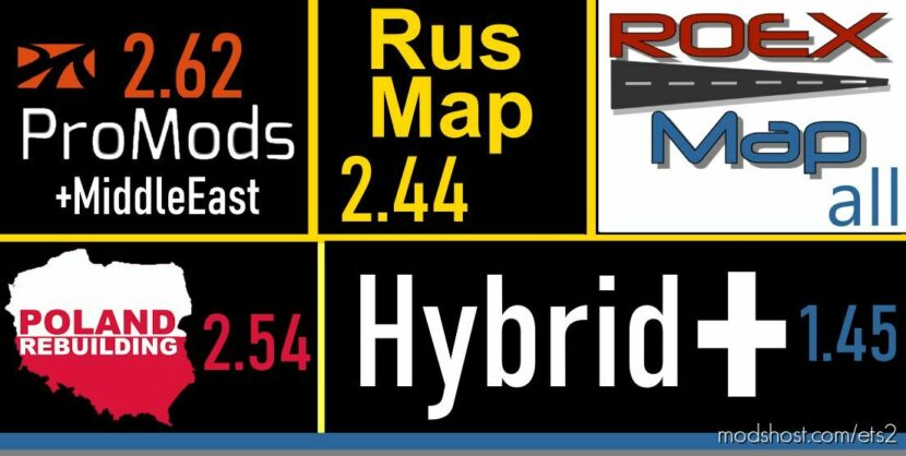 ETS2 Mod: HybridPlus Connection Roex+Promods+ME+Rusmap+PR v1.45 (Featured)