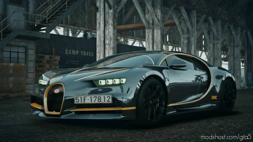 GTA 5 Bugatti Vehicle Mod: Chiron Gold Strip Add-On (Featured)