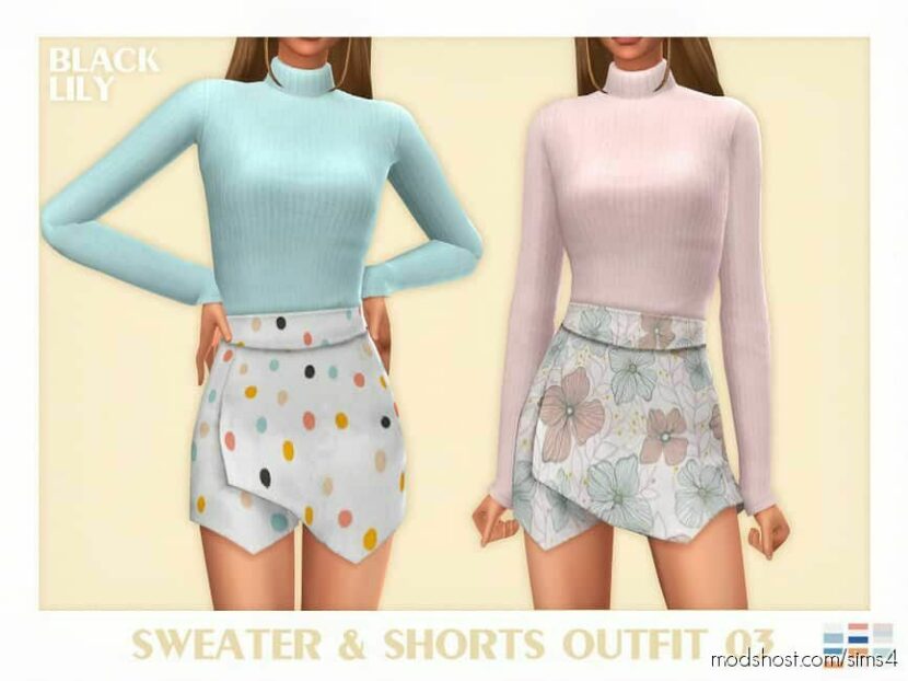 Sims 4 Female Clothes Mod: Sweater & Shorts Outfit 03 (Featured)