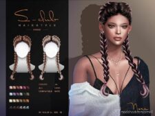 Sims 4 Female Mod: Long Double Braids Hairstyle (Nora011022) By S-Club (Image #2)