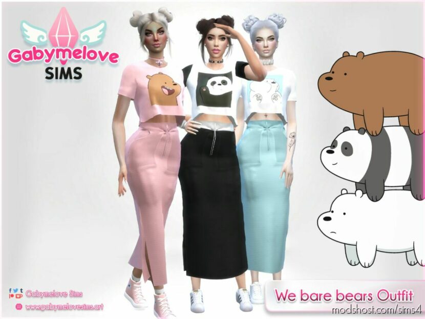 Sims 4 Clothes Mod: We bare bears (Escandalosos) long skirt Outfit (Featured)