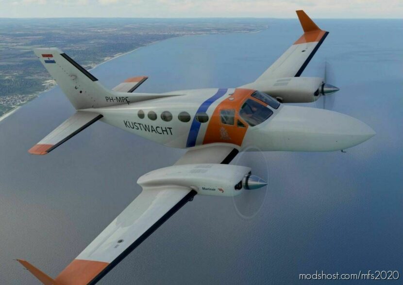 MSFS 2020 Cessna Livery Mod: 414AW Chancellor, Royal Netherlands Coast Guard / Kustwacht, Ph-Mpc, Circa 1989 (Featured)