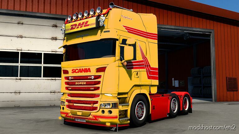 ETS2 Scania Mod: FreD DHL Skin (Featured)