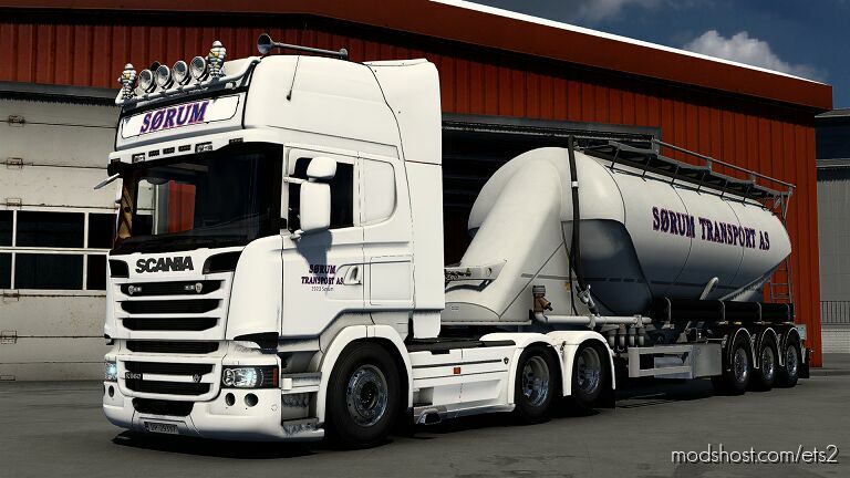 ETS2 RJL Mod: Sørum Transport AS Skin Pack (Featured)