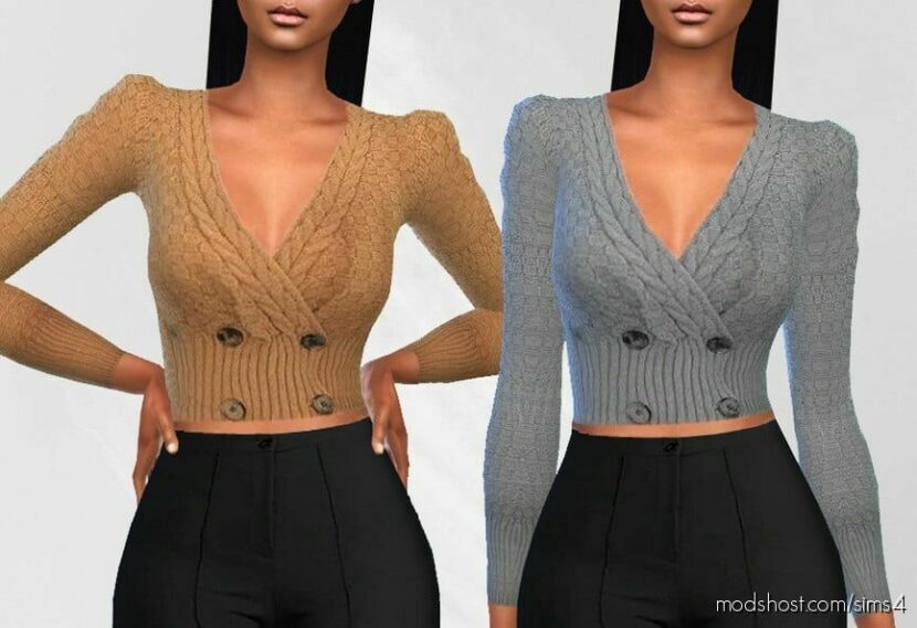 Sims 4 Female Clothes Mod: Four Buttoned Cardigans (Featured)