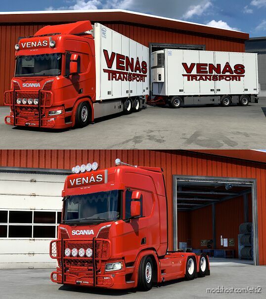 ETS2 Scania Mod: R Venås Transport Combo Skin Pack (Featured)