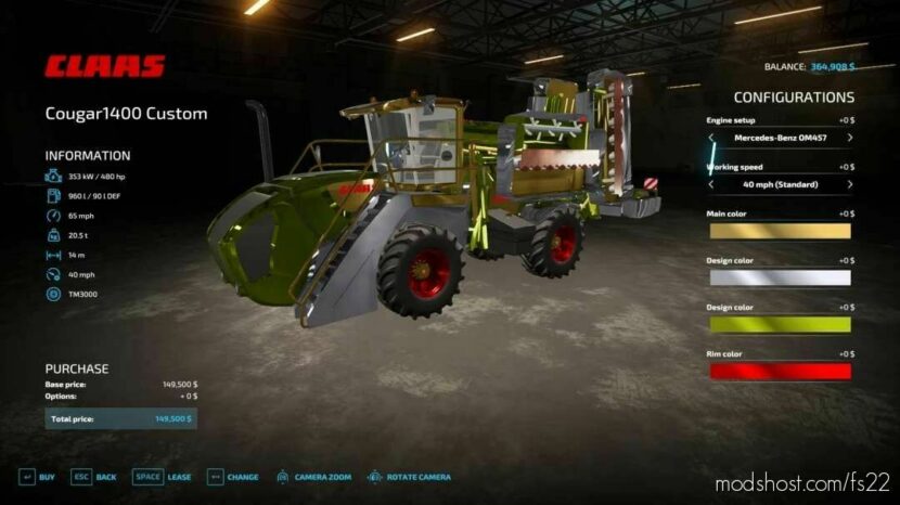 FS22 Claas Mower Mod: Cougar 1400 V2.0.2.2 (Featured)