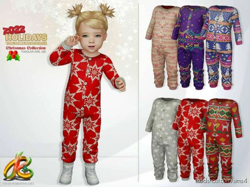 Sims 4 Kid Clothes Mod: Toddler Girl Christmas Collection 226 – Retexture (Featured)