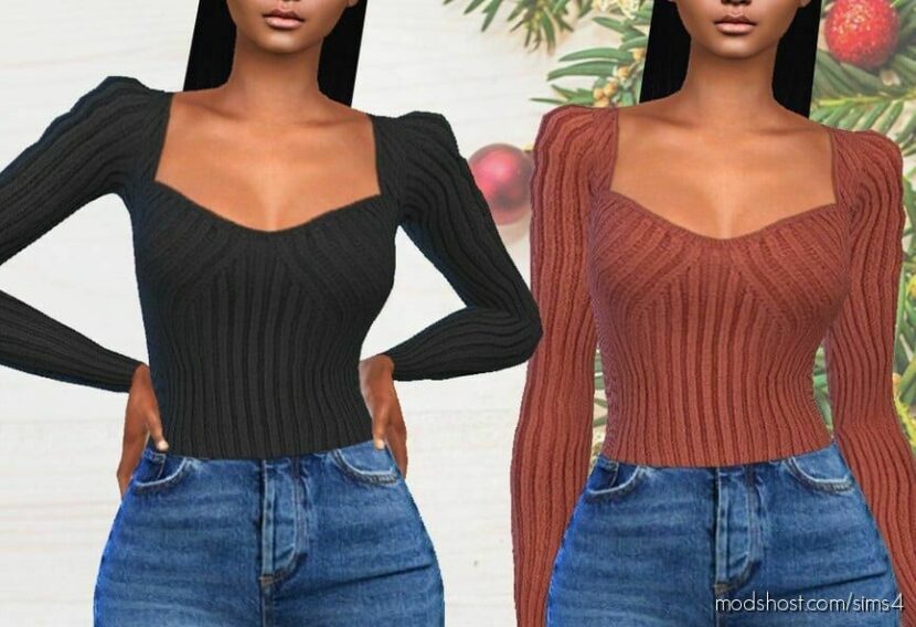 Sims 4 Female Clothes Mod: Puff Sleeve Sweaters (Featured)