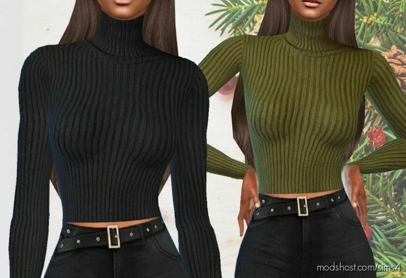 Sims 4 Clothes Mod: Turtleneck Cropped Blouses (Featured)