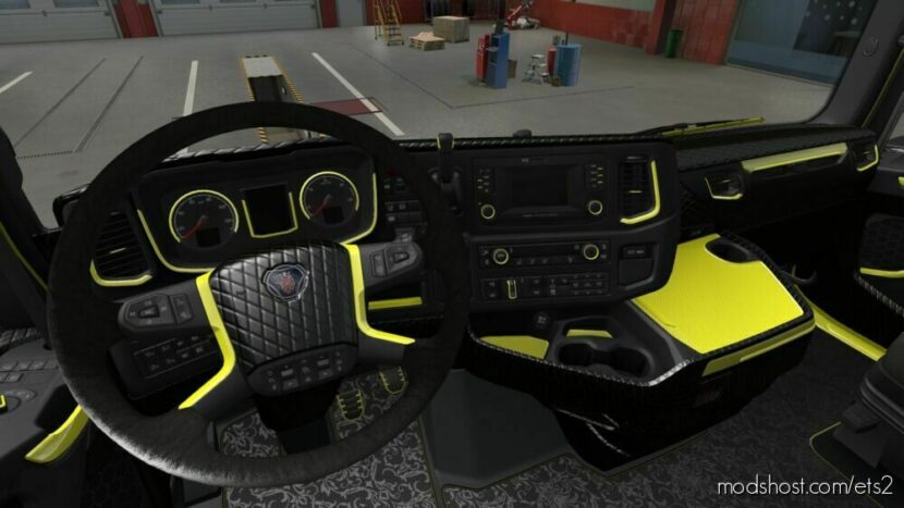 ETS2 Scania Mod: Black & Yellow Interior For Scania 2016 (Featured)