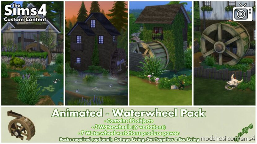 Sims 4 Object Mod: Animated Waterwheel Pack (Featured)