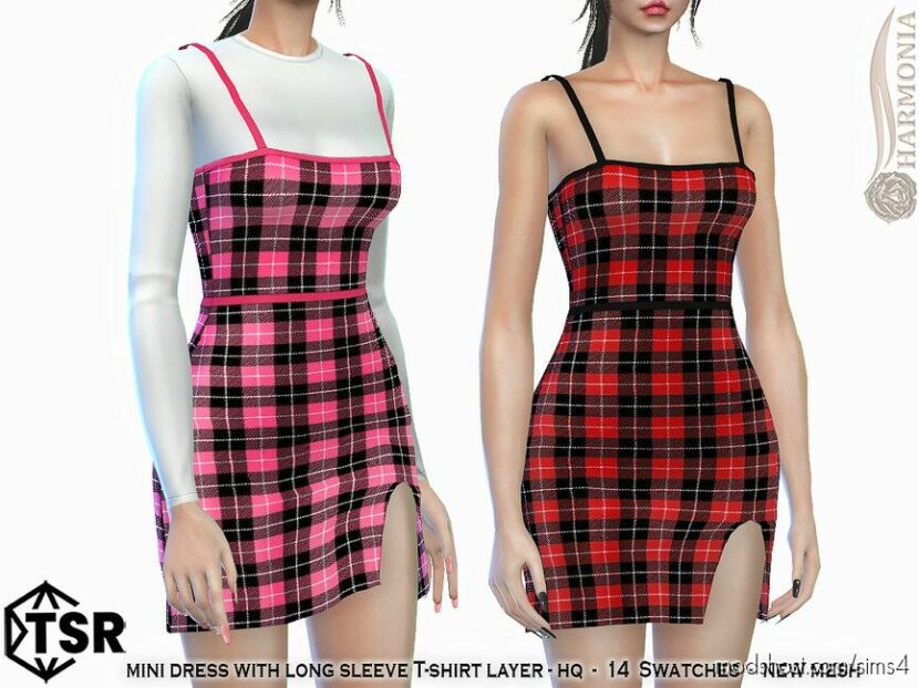 Sims 4 Female Clothes Mod: Dress with Long Sleeve T-Shirt Layer (Featured)