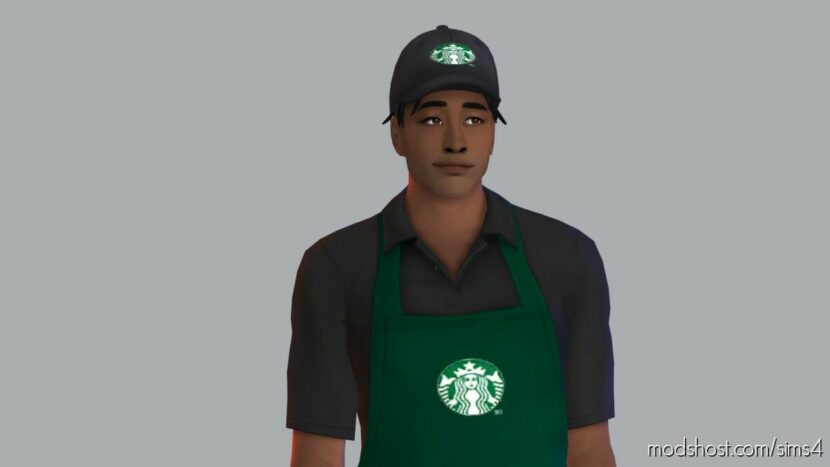 Sims 4 Elder Clothes Mod: Starbucks Coffee Uniforms + Cap (Featured)