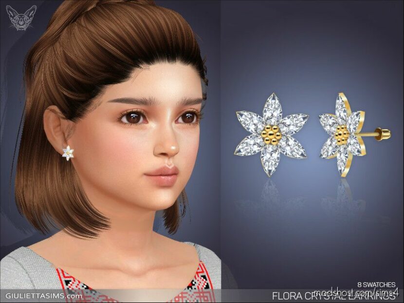 Sims 4 Accessory Mod: Flora Crystal Earrings For Kids (Featured)