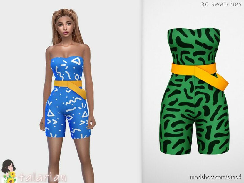 Sims 4 Elder Clothes Mod: Ariella Bandeau Jumpsuit With a Belt (Featured)