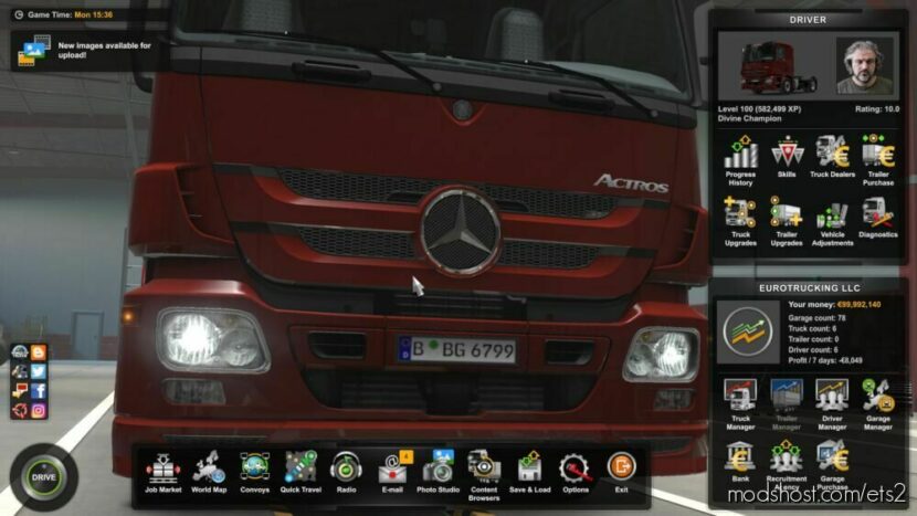 ETS2 Mod: Level 100 ALL Unlocked ETS2 Save Game NO DLC 1.46 (Featured)