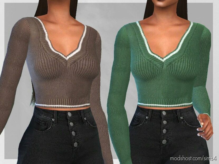 Sims 4 Female Clothes Mod: College V Neck Sweaters (Featured)