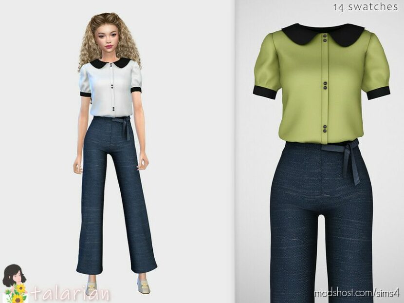 Sims 4 Female Clothes Mod: Juliette Outfit Blouse And Pants (Featured)