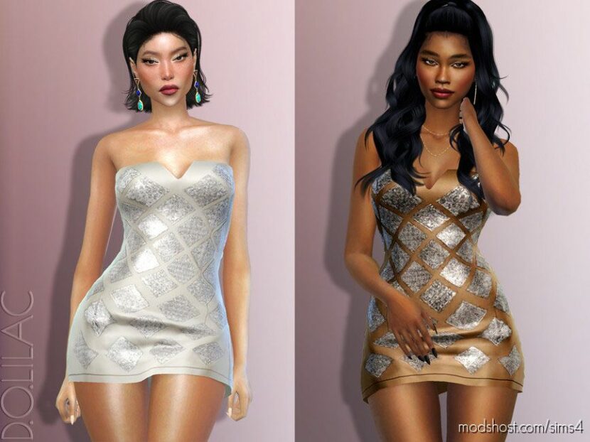 Sims 4 Teen Clothes Mod: Rhinestone-Embellished Mini Dress DO765 (Featured)