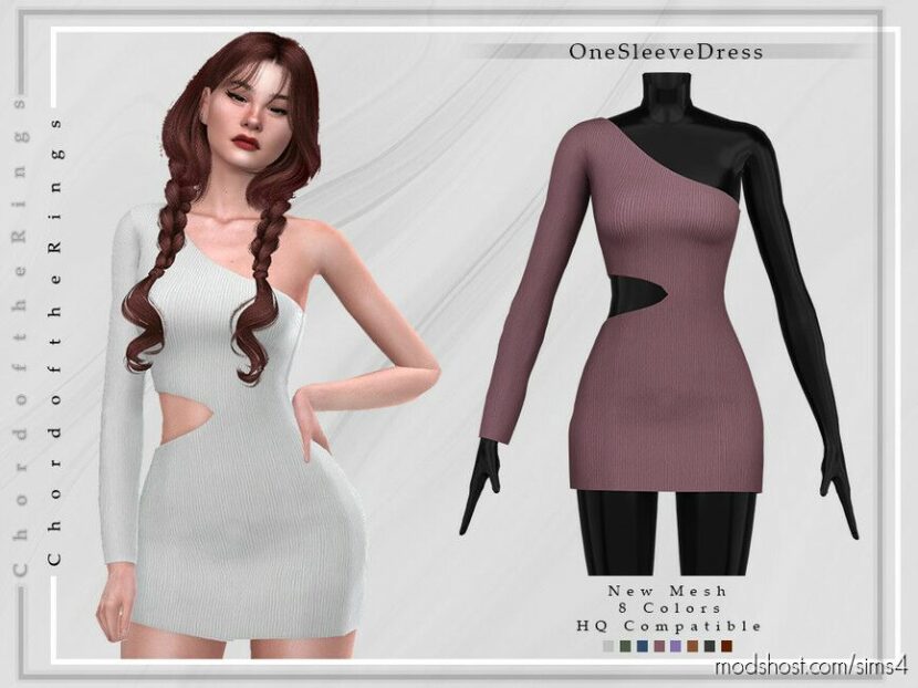 Sims 4 Female Clothes Mod: One Sleeve Dress D-196 (Featured)