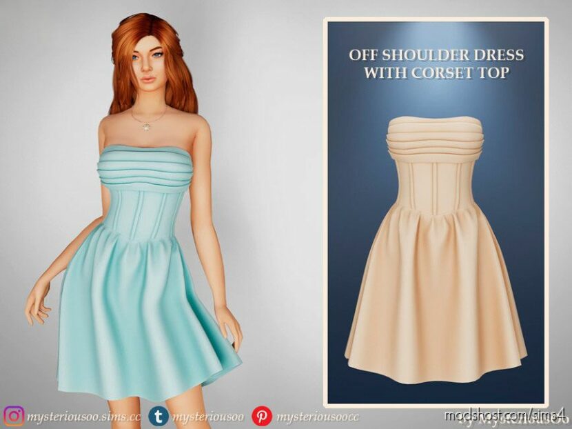 Sims 4 Female Clothes Mod: Off-shoulder Dress with Corset TOP (Featured)