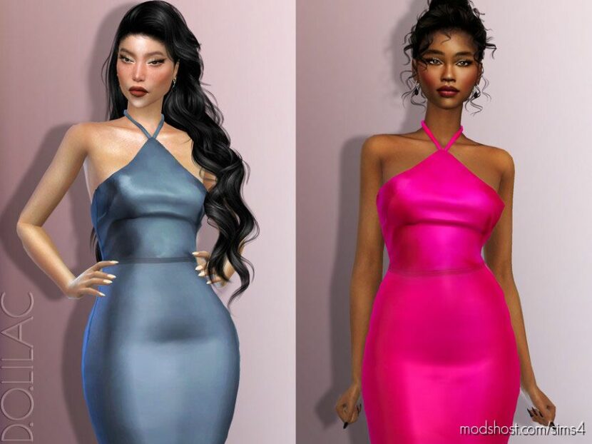 Sims 4 Elder Clothes Mod: Satin Midi Dress DO758 (Featured)