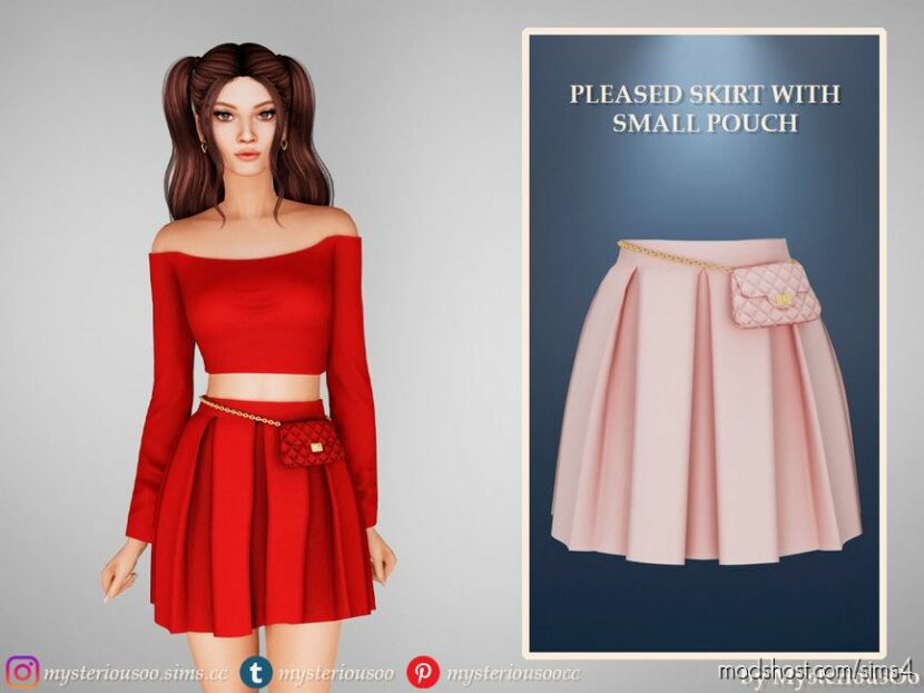 Sims 4 Formal Clothes Mod: Pleated Skirt with Small Pouch (Featured)