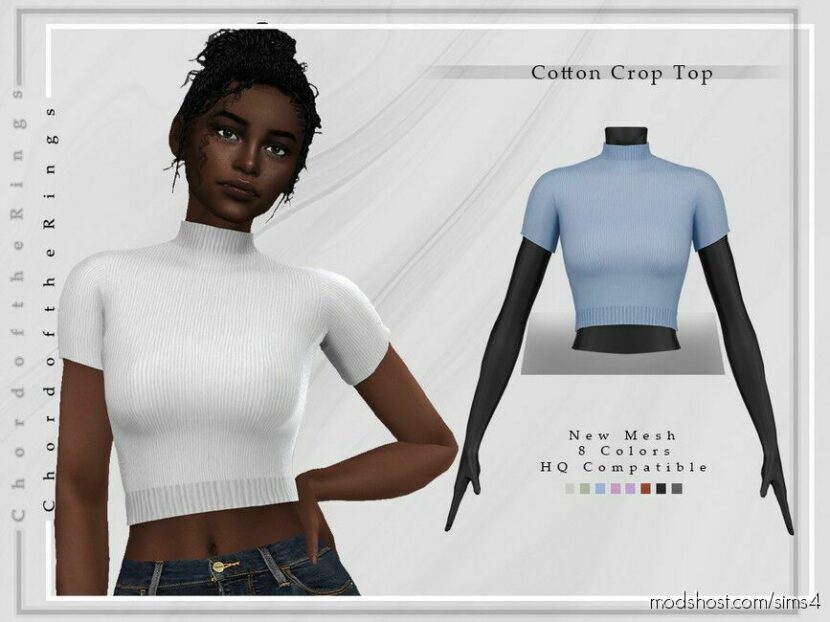 Sims 4 Female Clothes Mod: Cotton Crop TOP T-369 (Featured)