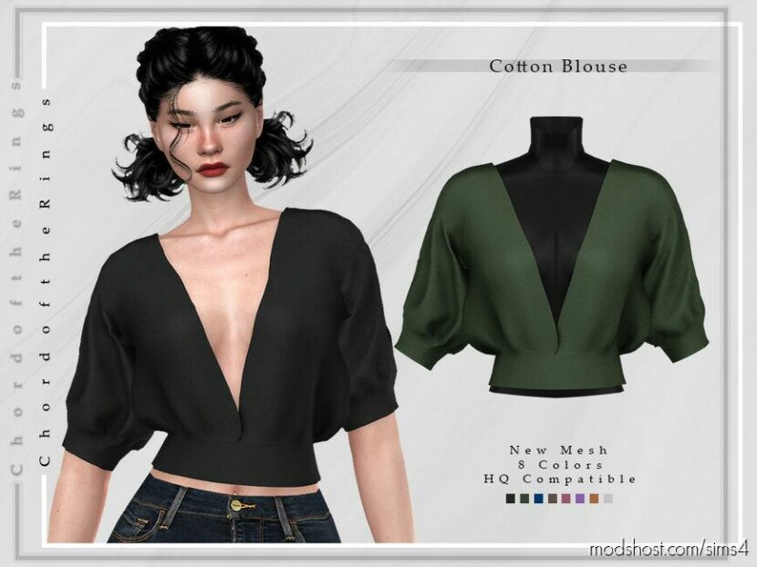 Sims 4 Female Clothes Mod: Cotton Blouse T-376 (Featured)