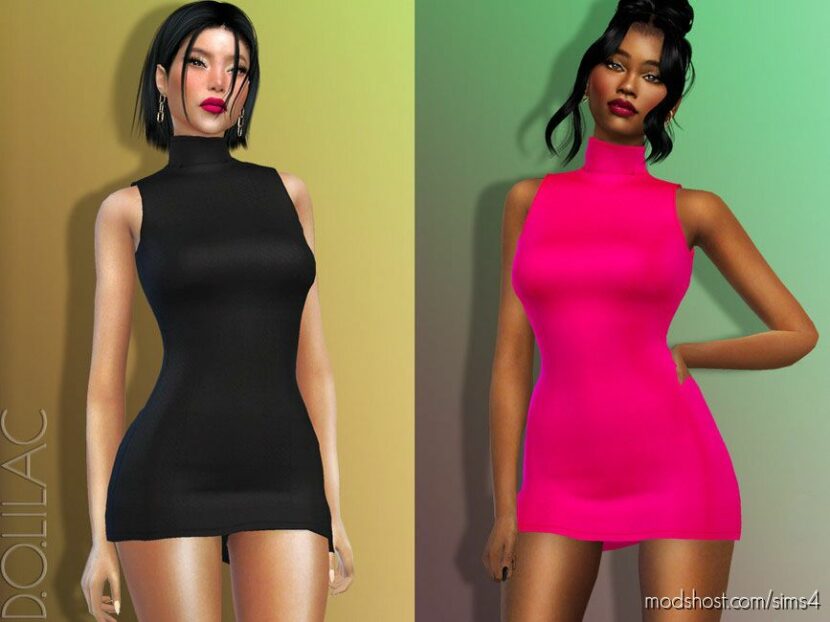 Sims 4 Female Clothes Mod: High Neck Dress DO769 (Featured)