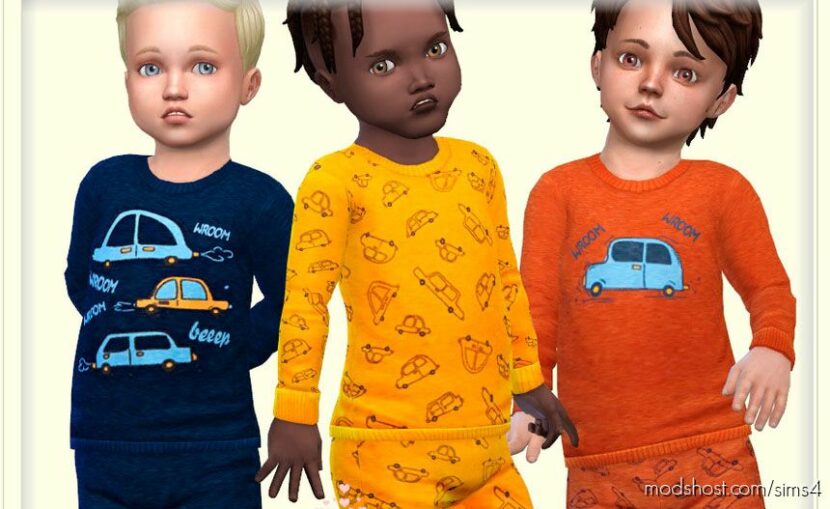 Sims 4 Kid Clothes Mod: Toddler Car Shirt & Pants (Featured)