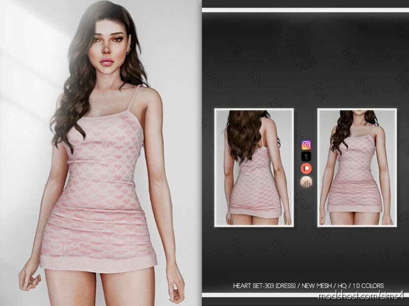 Sims 4 Teen Clothes Mod: Heart Set-303 (Dress) BD871 (Featured)