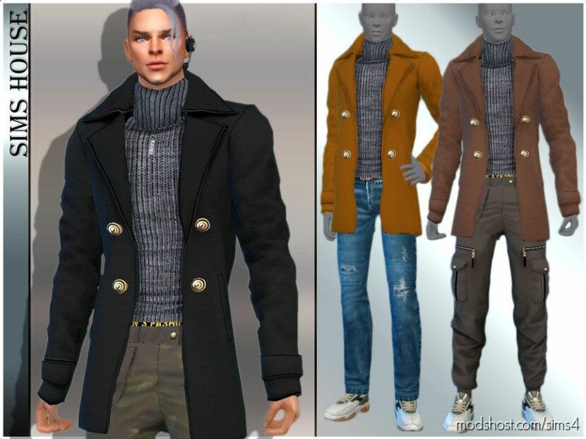 Sims 4 Male Clothes Mod: Men's Double Breasted Coat (Featured)