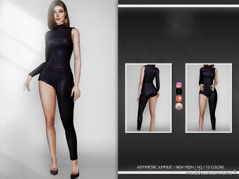 Sims 4 Elder Clothes Mod: Asymmetric Jumpsuit BD868 (Featured)